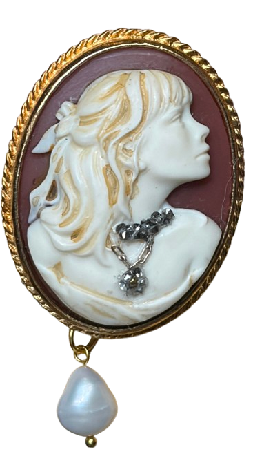 Handmade Victorian Cameo Brooch with Pearl Drop