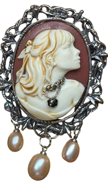 Handmade Victorian Cameo Brooch with Blush Pearl Drops